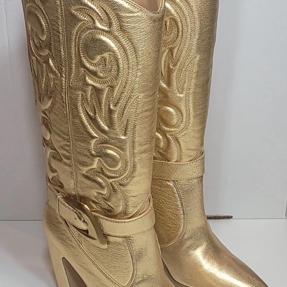 Vince Camuto Shoes - Vince Camuto Metallic Gold Embossed Heeled Boots